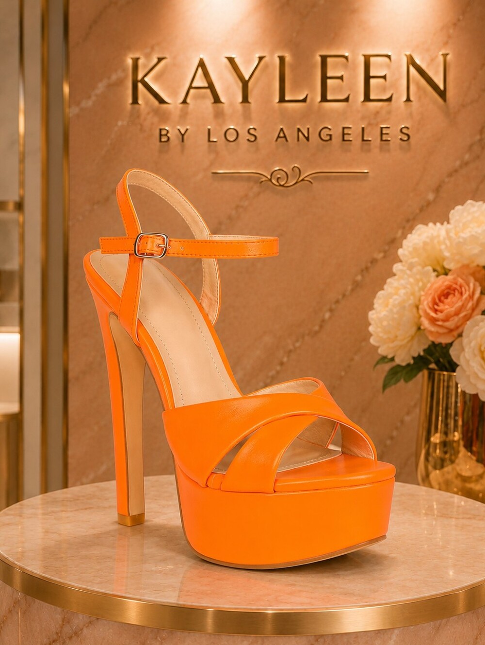 Orange Platform Ankle-Strap Sandals